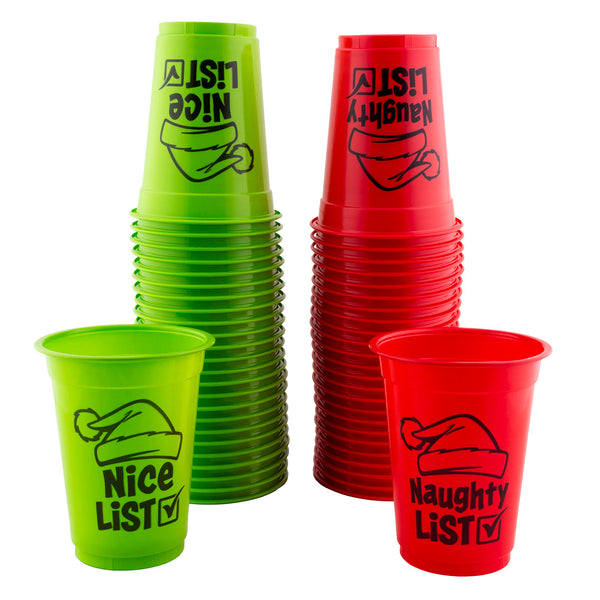 Naughty or Nice List Reusable Plastic Cups - 50 pack - 16oz