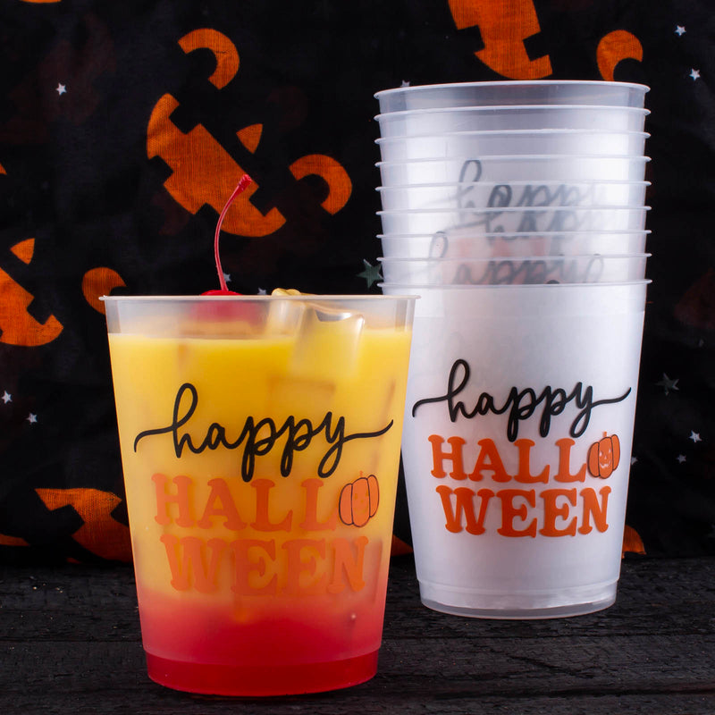 Stackable Reusable Tumblers - Happy Halloween Print - 16 ounce (Set of 10)