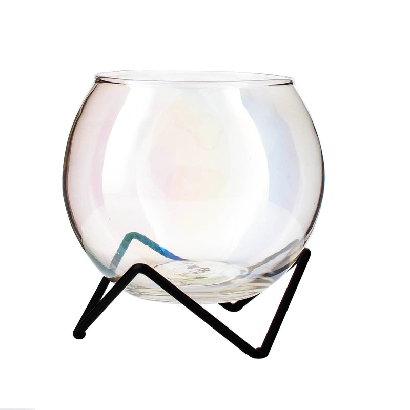 Glass Shaped Cauldron w/  Black Metal Stand - Iridescent - 13.5 ounce