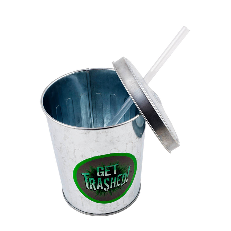 Metal Trash Can Drinking Cup w/ Straw and Lid - 30oz