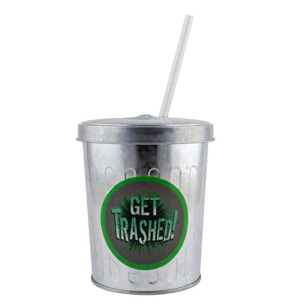 Metal Trash Can Drinking Cup w/ Straw and Lid - 30oz