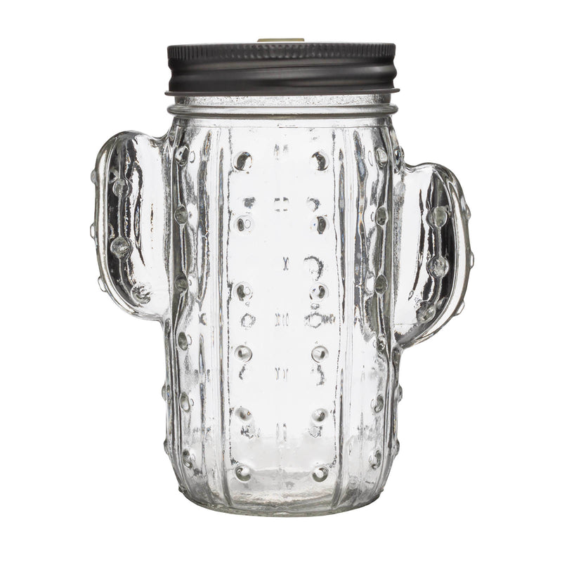 Mason Jar Glass - Cactus - W/ Lid