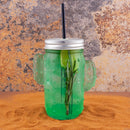 Mason Jar Glass - Cactus - W/ Lid