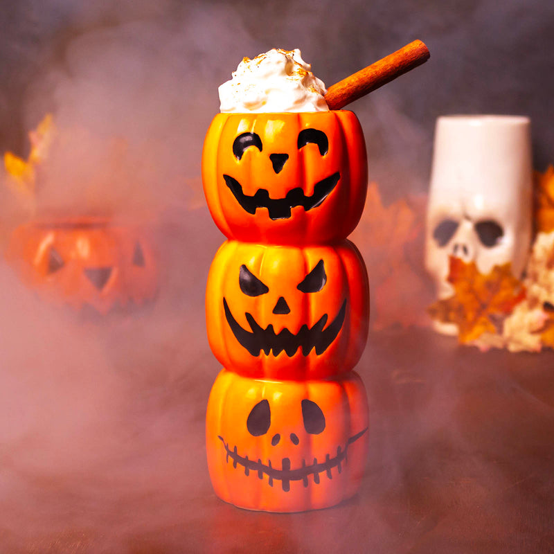 Triple Jack O'Lantern Ceramic Tiki Mug 