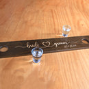 Custom Laser Engraved 2-Person Wood Shot Ski - Bride and Groom Dark Wood Stain