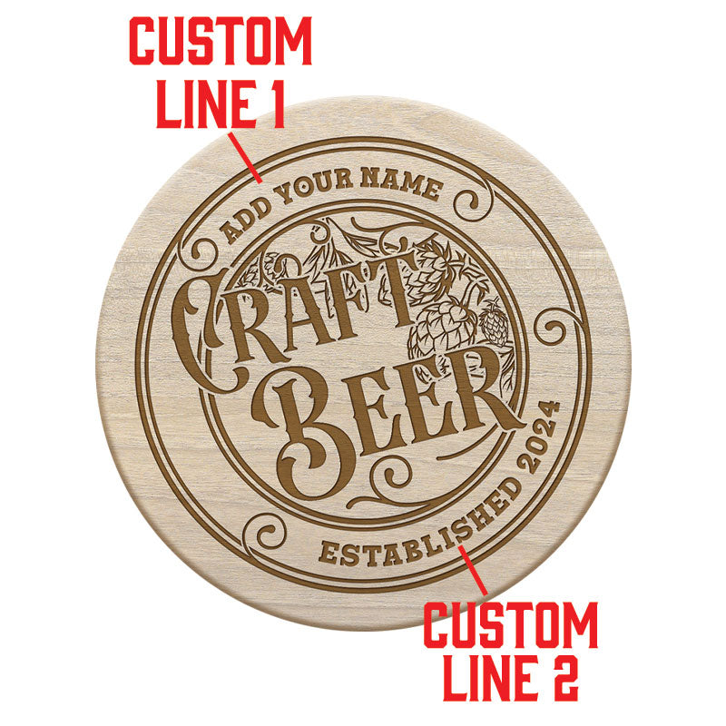 Customizable Engraved Wooden Coasters - Craft Beer Theme - Round - Set of 4