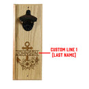 Wooden Wall Bottle Opener w/ Magnetic Cap Catcher - Custom Engraved Anchor Theme