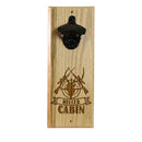 Wooden Wall Bottle Opener w/ Magnetic Cap Catcher - Custom Engraved Hunting Cabin Theme