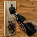 Wooden Wall Bottle Opener w/ Magnetic Cap Catcher - Custom Engraved Mountain Cabin Theme