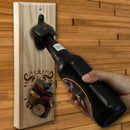 Wooden Wall Bottle Opener w/ Magnetic Cap Catcher - Custom Engraved Family Name Decorative Theme