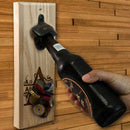 Wooden Wall Bottle Opener w/ Magnetic Cap Catcher - Custom Engraved Monogram Theme