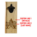 Wooden Wall Bottle Opener w/ Magnetic Cap Catcher - Custom Engraved Monogram Theme