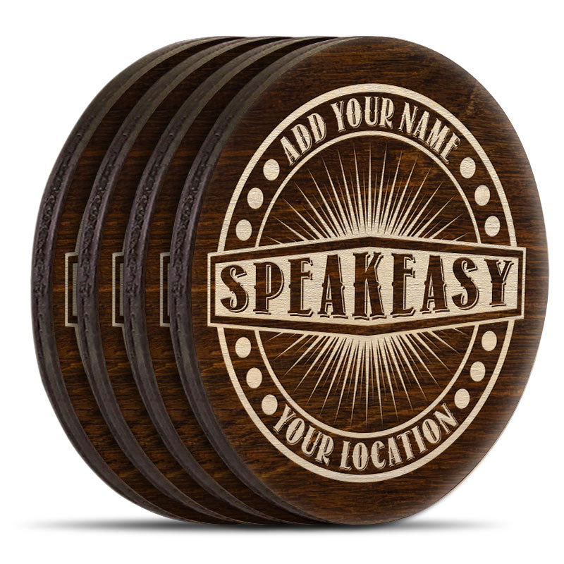 Customizable Engraved Wooden Coasters - Speakeasy Theme - Round - Set of 4