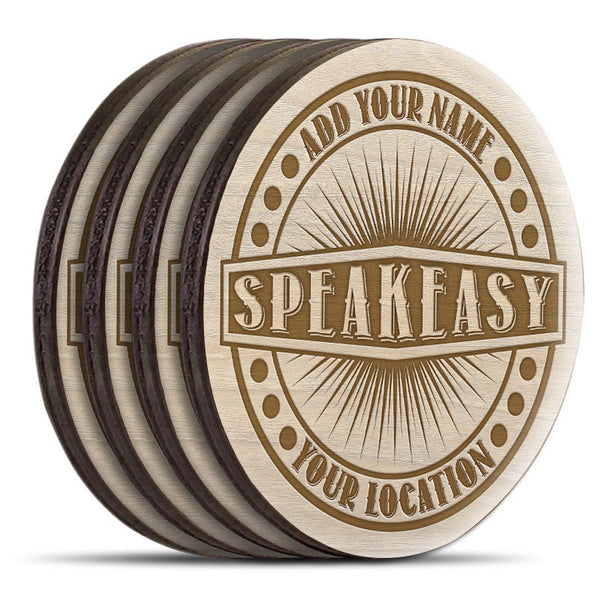 Customizable Engraved Wooden Coasters - Speakeasy Theme - Round - Set of 4