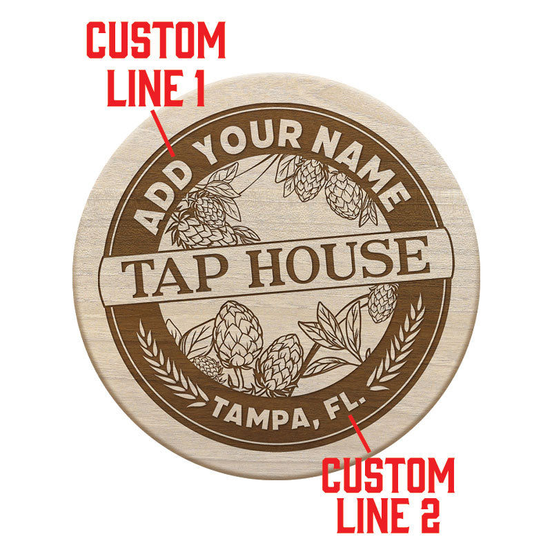 Customizable Engraved Wooden Coasters - Tap House Theme - Round - Set of 4