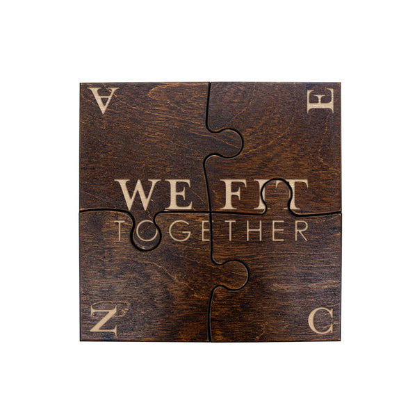 Custom Wooden Puzzle Coasters - Set of 4 - Engraved Monogram Design