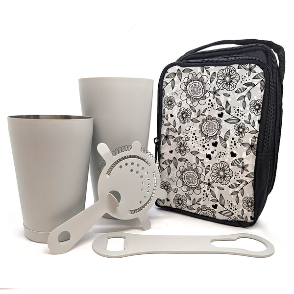 Bar Tote Set w/ Gray Colored Bar Tools - Cute Floral