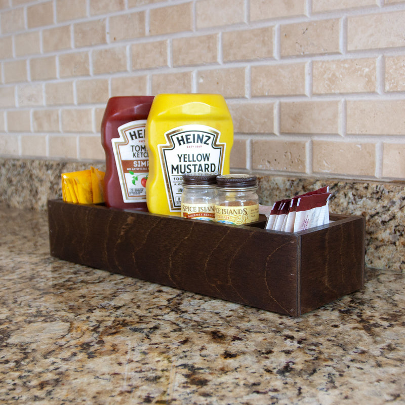 Wooden Condiment Caddy - Dark Stain