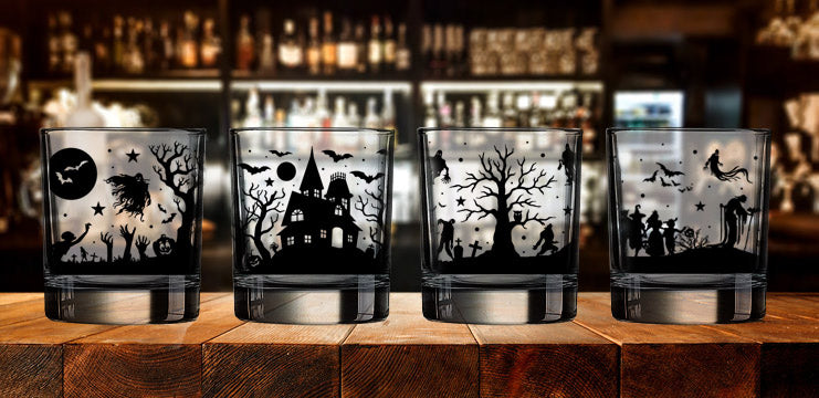 Halloween Town Theme Whiskey / Cocktail Glasses