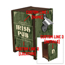 Wooden Bottle Cap Holder Box with Metal Bottle Opener - Walnut Stain - Custom Irish Pub Design