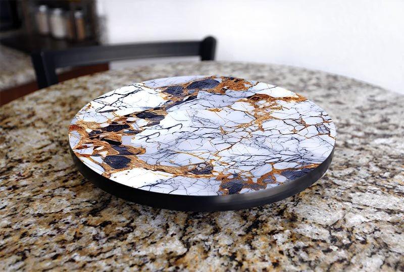 Lazy Susan - Porcelain Marble W/ Gold Design