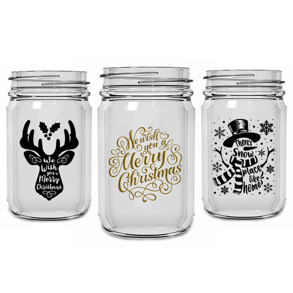 BarConic Christmas Collection -  Mason Jar Glassware-  12 ounce - Several Design Options