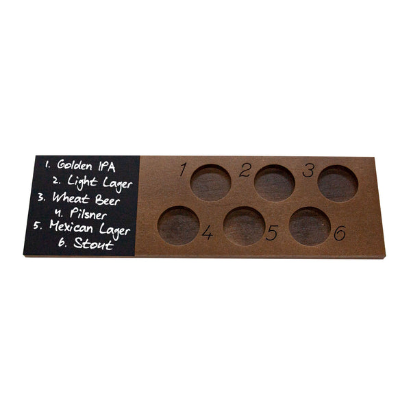 6 Numbered Beer Flight with Walnut Finish and Chalk Strip - Includes 5.5oz Highball Glasses