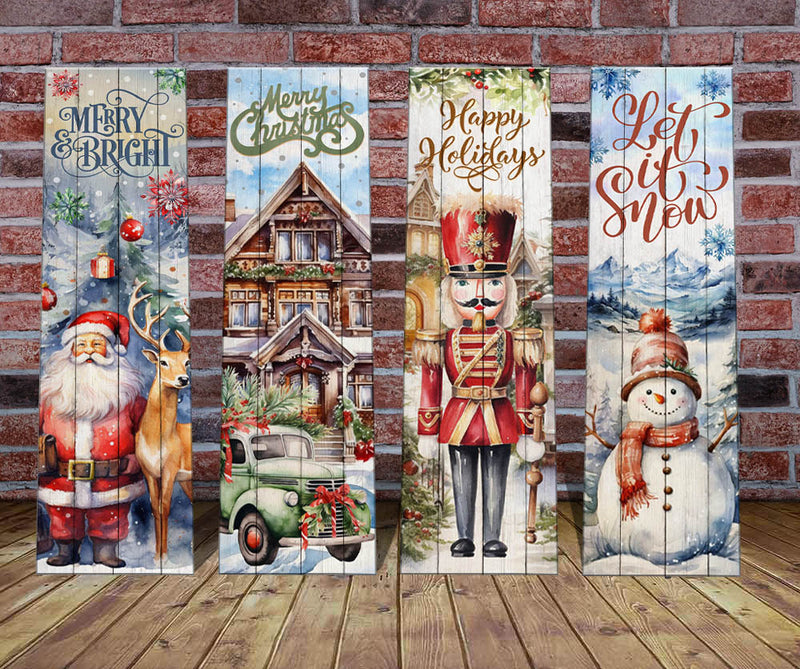 Farmhouse Christmas Vertical Wood Plank Indoor / Outdoor Signs - 10" x 36" - SEVERAL OPTIONS