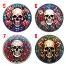 Wooden Round Coasters - Multiple Stained Glass Skulls Design 5-8