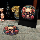 Wooden Round Coasters - Multiple Stained Glass Skulls Design 5 W/ Coaster Caddy