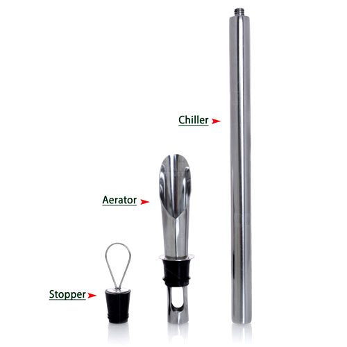 BarConic® Stainless Steel Wine Chiller Stick with Aerator and Stopper