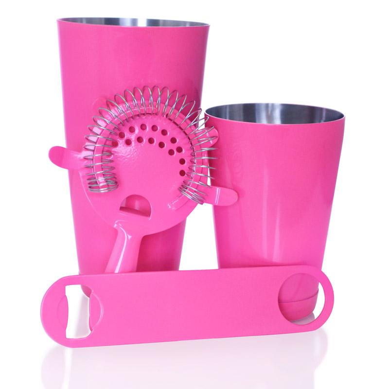 Neon Pink  4 piece Speed Opener Bar Set with 18 oz. Shaker Tin