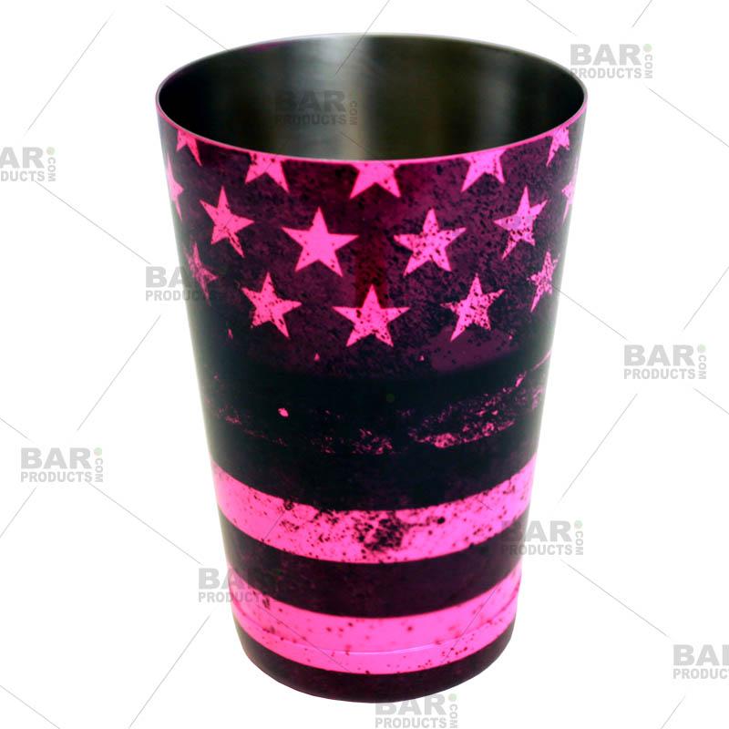 Cocktail Shaker Tin - Printed Designer Series - 18oz weighted - NEON PINK U.S. Flag