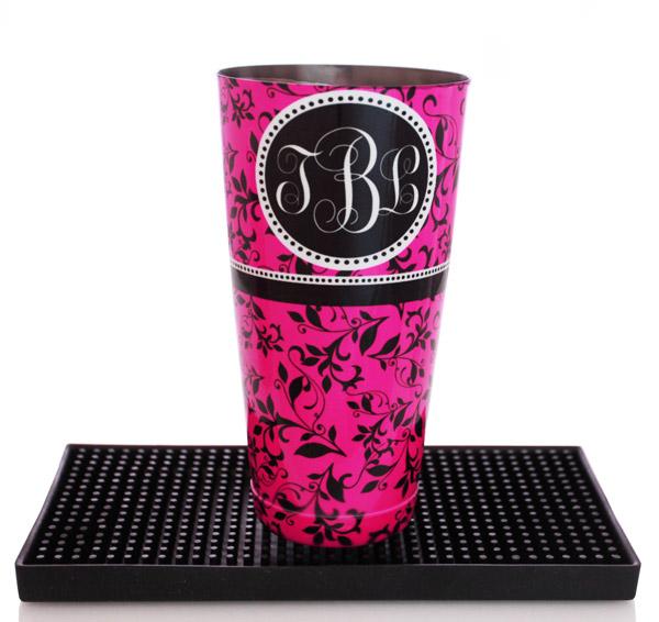  28 oz weighted - Pink Swirls Monogram - Rim Facing UP