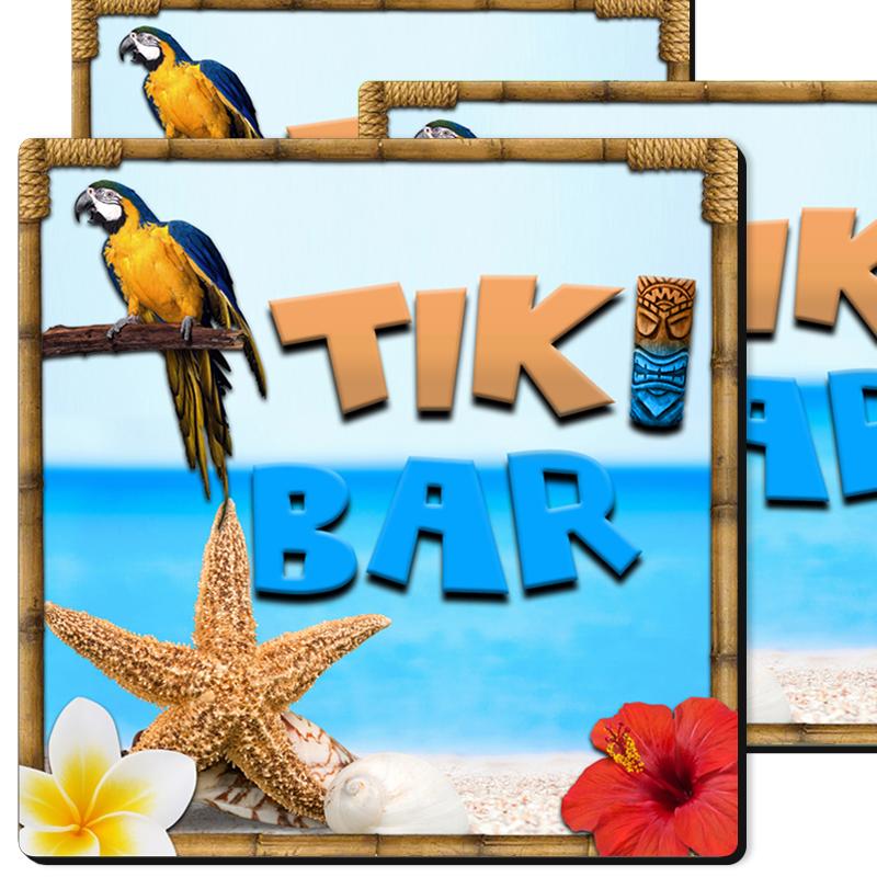 3.5in Foam Square Coaster - Tiki Beach Theme