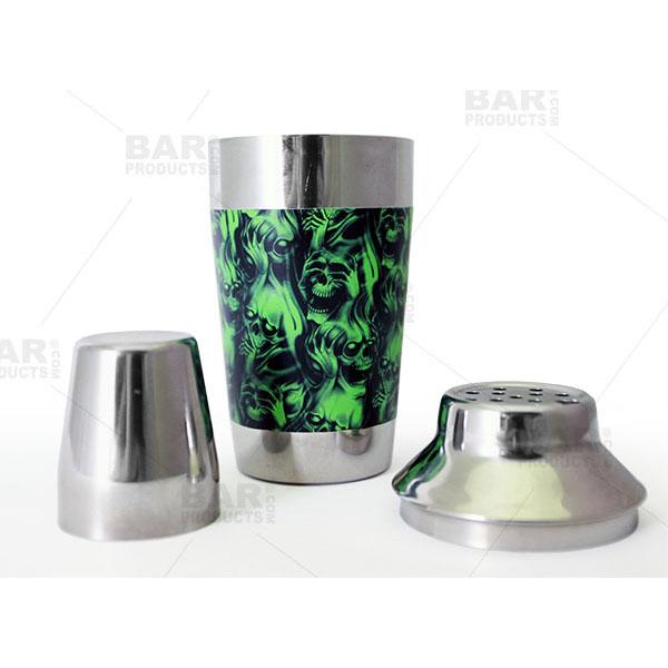 Designer 16oz. Cocktail Shaker - 3 Piece - Green Evil Skulls