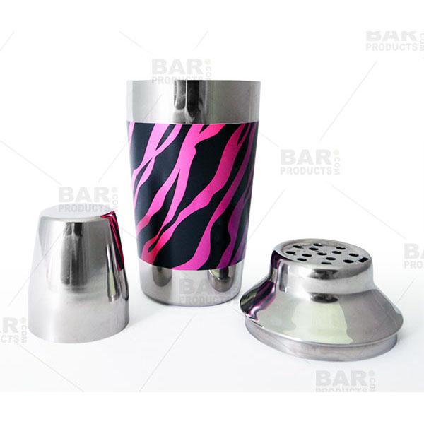 Designer 16oz. Cocktail Shaker - 3 Piece - Pink Zebra