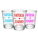 CUSTOMIZABLE - 1.75oz Clear Wedding Shot Glass - Heart Arrow