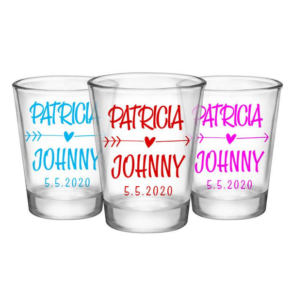 CUSTOMIZABLE - 1.75oz Clear Wedding Shot Glass - Heart Arrow