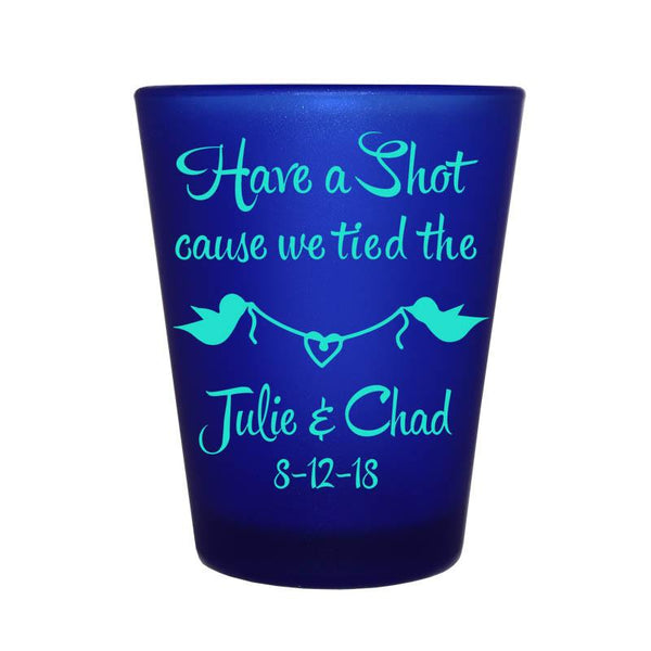 CUSTOMIZABLE - 1.5oz Blue Frosted Shot Glass - Bird Knot