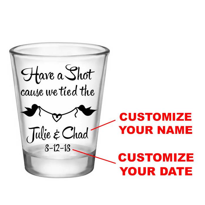 CUSTOMIZABLE - 1.75oz Clear Wedding Shot Glass - Bird Knot