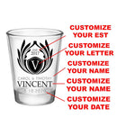 CUSTOMIZABLE Clear Wedding Shot Glass - Crest (Version 1) - 1.75oz