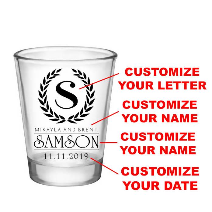  CUSTOMIZABLE - 1.75oz Clear Wedding Shot Glass - Crest