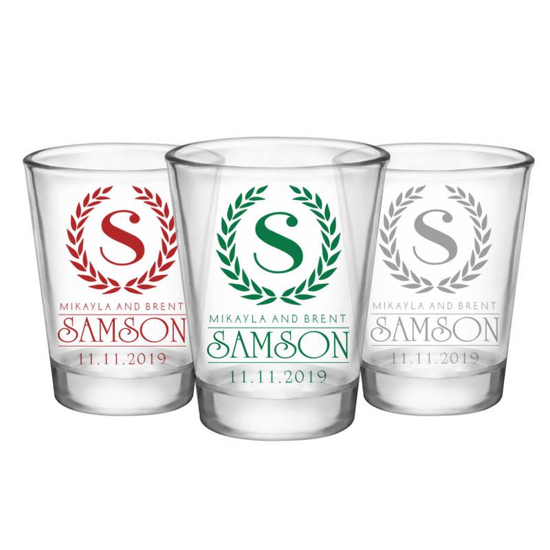  CUSTOMIZABLE - 1.75oz Clear Wedding Shot Glass - Crest