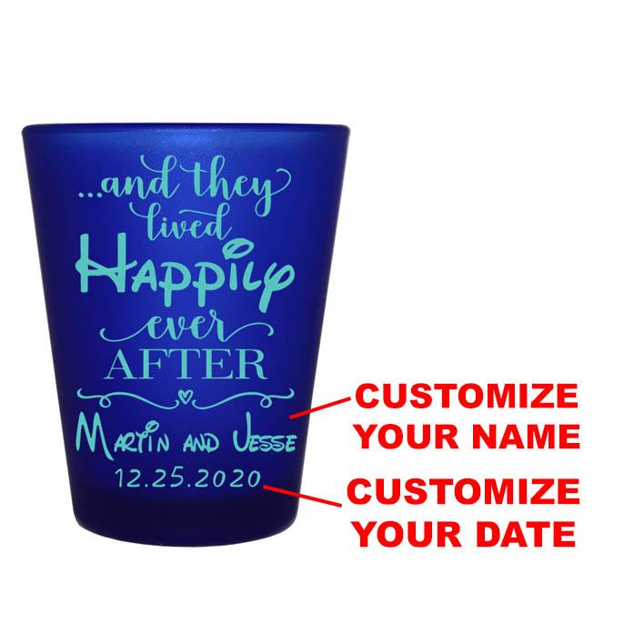 CUSTOMIZABLE - 1.5oz Blue Frosted Shot Glass - Happily Ever After