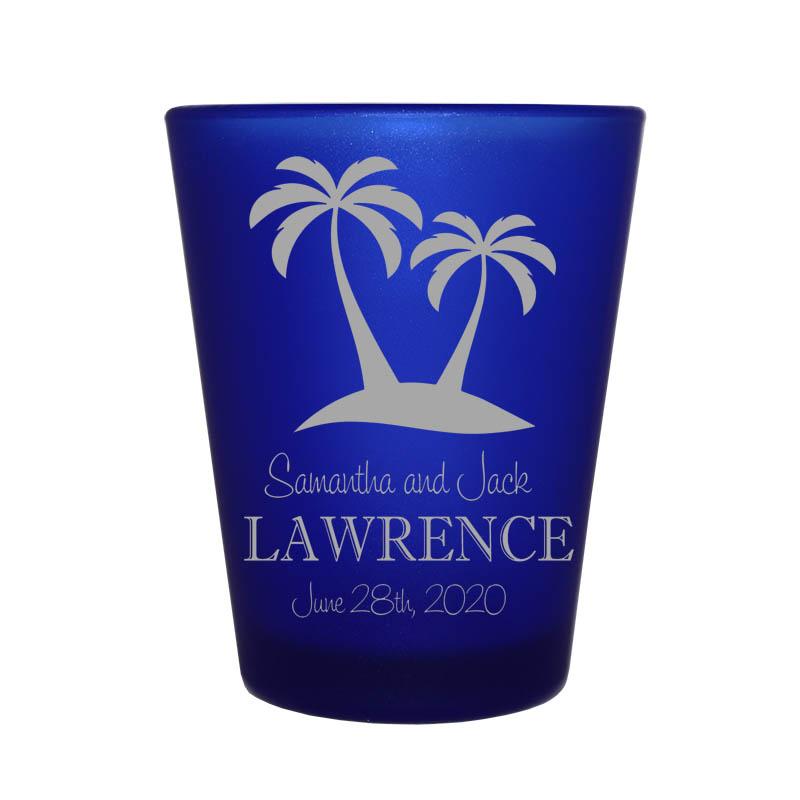 CUSTOMIZABLE - 1.5oz Blue Frosted Shot Glass - Palms