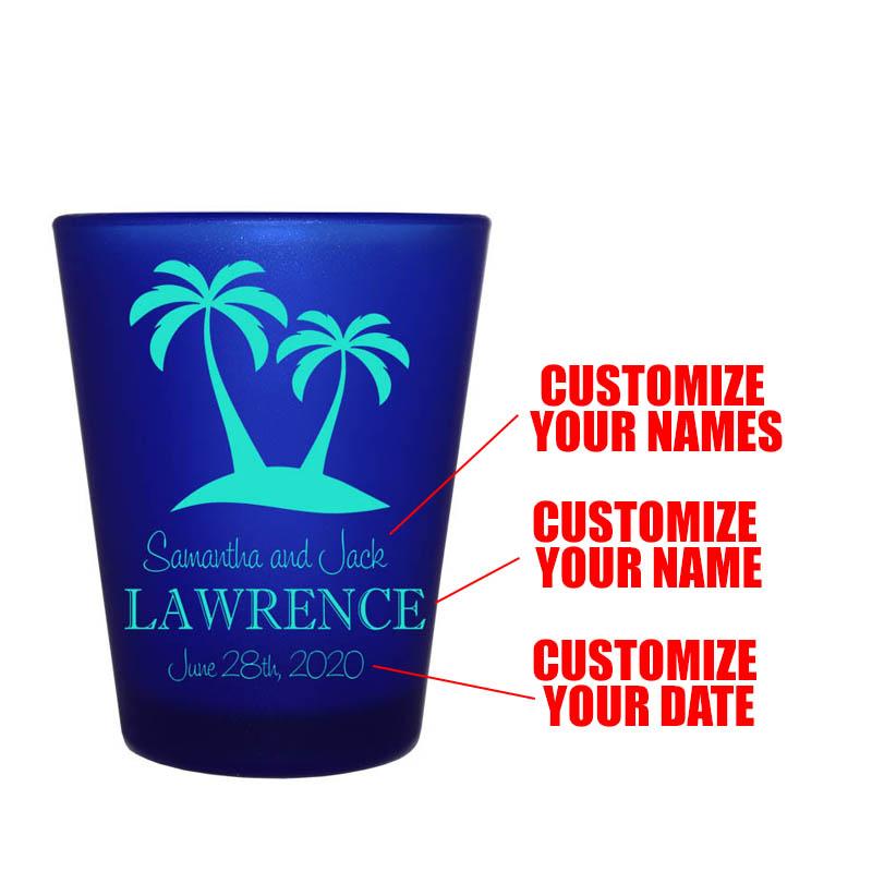 CUSTOMIZABLE - 1.5oz Blue Frosted Shot Glass - Palms