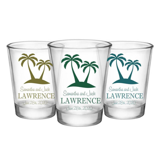 CUSTOMIZABLE - 1.75oz Clear Wedding Shot Glass - Palm Trees