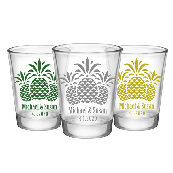 CUSTOMIZABLE Clear Wedding Shot Glass - Pineapples- 1.75oz