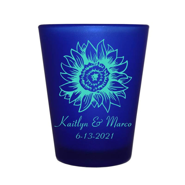 CUSTOMIZABLE - 1.5oz Blue Frosted Shot Glass - Sunflower